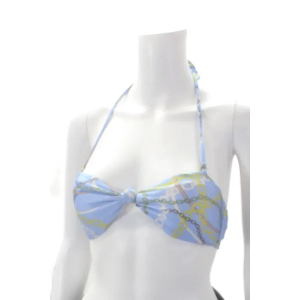 Suboo Womens Chain Print Adjustable Halter Bikini Top Blue Size XXS